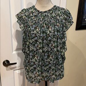 Ann Taylor Green Floral Blouse